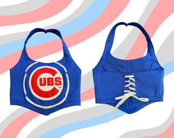 Chicago Cubs Handmade Upcycled Tshirt Corset Halter Crop Top