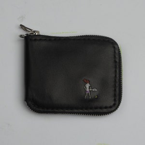 Cartera de cuero hecha a mano, Cartera de cuero unisex, Cartera plegable de cuero, Cartera de cuero delgada, Cartera de cuero negro