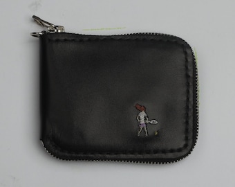Cartera de cuero hecha a mano, Cartera de cuero unisex, Cartera plegable de cuero, Cartera de cuero delgada, Cartera de cuero negro