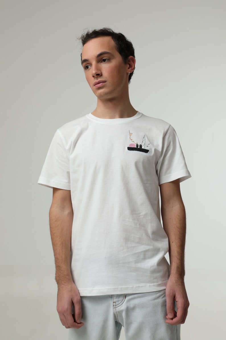 Unisex Embroidered White Tshirt, Oversized Tshirt, Streetwear Tshirt, Trendy Tshirt, Tops and Tees image 7