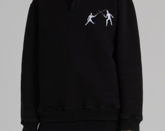 Fencing Black Embroidered Sweatshirt, Oversized Sweatshirt, , Unisex Sweater, Aesthetic Sweatshirt