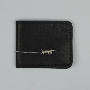 Cartera de cuero hecha a mano, Cartera de cuero unisex, Cartera plegable de cuero, Cartera de cuero delgada, Cartera de cuero negro