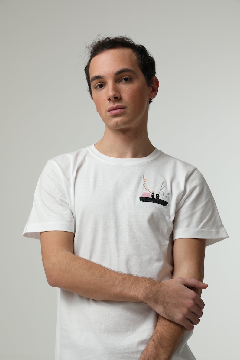 Unisex Embroidered White Tshirt, Oversized Tshirt, Streetwear Tshirt, Trendy Tshirt, Tops and Tees image 9