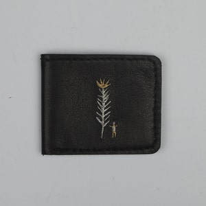 Cartera de cuero hecha a mano, Cartera de cuero unisex, Cartera plegable de cuero, Cartera de cuero delgada, Cartera de cuero negro