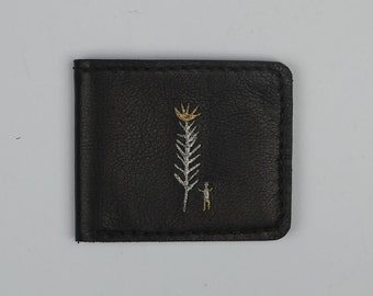 Cartera de cuero hecha a mano, Cartera de cuero unisex, Cartera plegable de cuero, Cartera de cuero delgada, Cartera de cuero negro