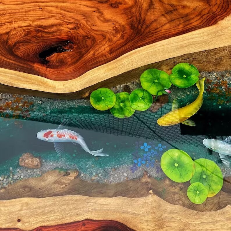 Resin Table Top Table Koi Resin Epoxy Table Living Room Table Coffee