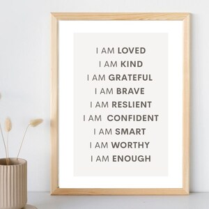 Positive I Am Affirmations Wall Art Print, Neutral Modern Wall Art Decor, Minimalist Digital Prints, Instant Download, Inspirational Decor