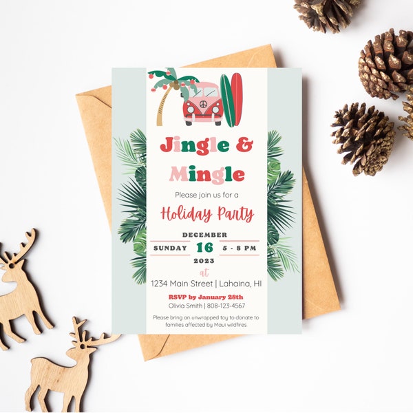 Christmas Party Invitation | Jingle and Mingle |  Holiday Party Invitation | Retro Christmas Party | Editable Canva Template