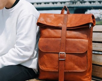 Brown Leather Backpack: Handmade Pure Leather Rucksack, Travel Bag for both men and women