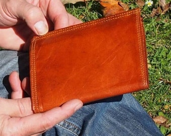 Portfel męski Trifold, ręcznie robiony skórzany portfel na monety, minimalistyczny skórzany portfel, zniszczony skórzany wizytownik, wygląd vintage