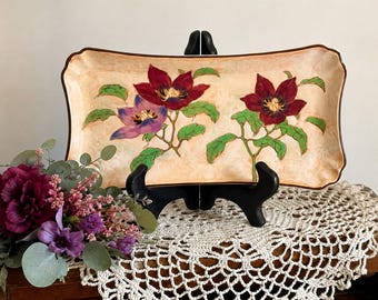 Vintage Royal Doulton Magnella Sandwich Tray, Hand-Painted Floral Serving Tray, English Art Pottery, Rectangular Vanity Tray, Cottage Decor