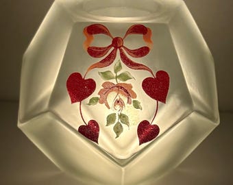 Vintage Westmoreland Star Lite Fairy Lamp | Frosted Glass Heart & Rose | Romantic Cottagecore Candle Holder | Glowing Glass Light