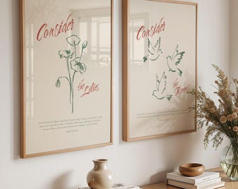 Floral Bible Verse Art Prints, Sage Green Botanical Decor (Digital Download)