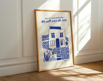 Joshua 24:15 As For Me And My House We Will Serve The Lord Printable Modern Retro Christian Wall Art, Bible Verse Art, Housewarming Gift