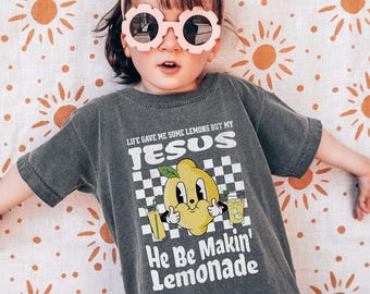 Camiseta cristiana para niños, La vida me dio limones, pero mi Jesús está haciendo limonada, Camiseta divertida retro de Jesús con limonada para jóvenes