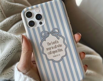 Christian Phone Case, Blue Coquette Bow Bible Verse iPhone case, Scripture Magsafe Case iPhone 17 16 15 14 13 Pro Max Plus