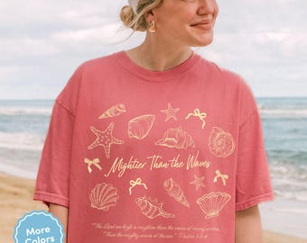 Christian Beach T-Shirt, Bible Verse Shirt, Seashell Faith Tee, Summer Christian Apparel, Christian Tee, Youth Group Shirts, Coquette Shirt