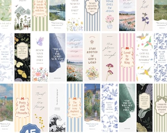 Christian Bookmarks Bundle, 45 Modern Printable Bible Verse Bookmark with Quote, Christian Scripture Gift (PNG, PDF, Digital Download)