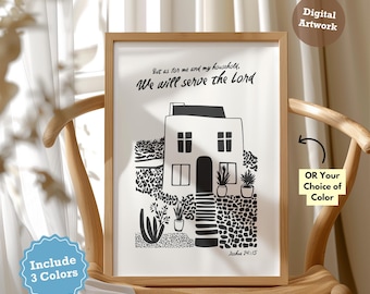 Joshua 24:15 As For Me And My House We Will Serve The Lord Printable Modern Retro Christian Wall Art, Bible Verse Art, Housewarming Gift
