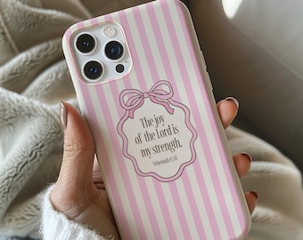 Christian Phone Case, Bible Verse Coquette Bow iPhone case, Christian Scripture Magsafe Case iPhone 17 16 15 14 13 Pro Max Plus