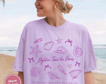 Christian Beach T-Shirt, Bible Verse Shirt, Seashell Faith Tee, Summer Christian Apparel, Christian Tee, Youth Group Shirts, Coquette Shirt
