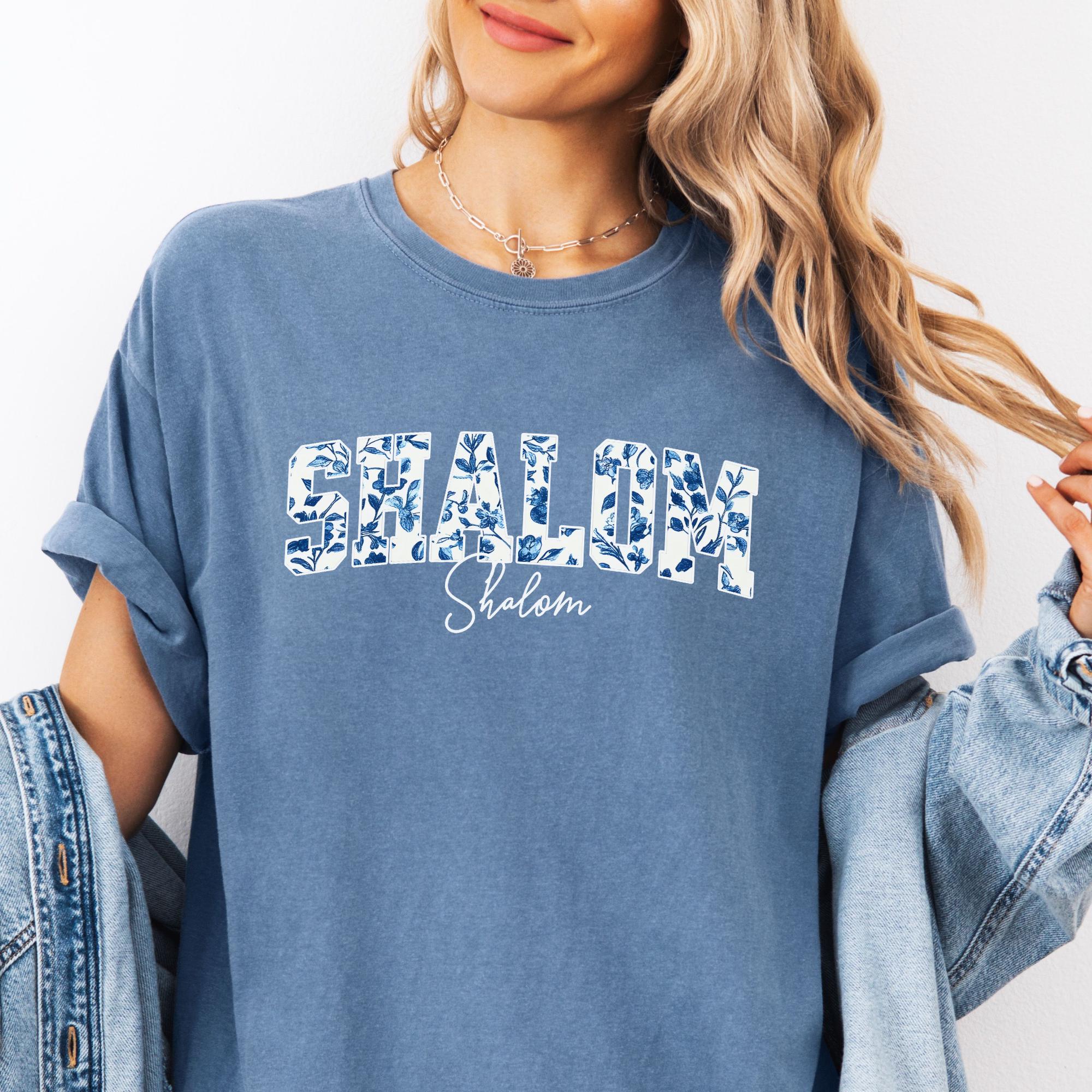 シャローム フローラル コンフォート カラーズ Tシャツ、ブルー 