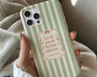 Christian Phone Case, Coquette Bow Bible Verse Green iPhone case, Scripture Magsafe Case iPhone 17 16 15 14 13 Pro Max Plus