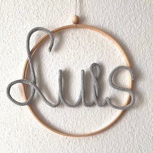 Lettering in a wooden ring Children&#39;s room decoration personalized Macrame nameplate doorplate lettering wool living room decoration wall decoration wall sticker