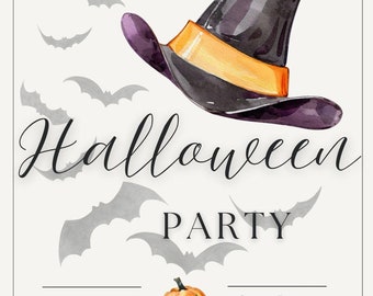 Halloween Party invite, Spooky Season, Halloween Cute, Template, October, Pumpkins, Witches, Ghosts, Editable Invite, Trick or Treat