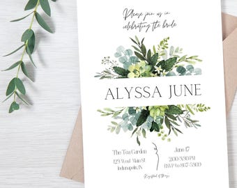 Floral Bridal Shower Invitation Template, Editable, Customizable (Digital Download)
