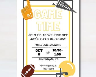 Football Birthday Party Invite, Game Time Template (Digital Download)