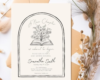 A New Chapter is About to Begin Baby Shower Invite template, Baby Shower, Editable Template, Books and Babies, A New Chapter Baby