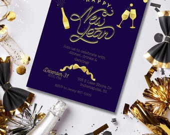 Editable New Year's Eve Party Invitation, NYE, Template, Digital, Customizable