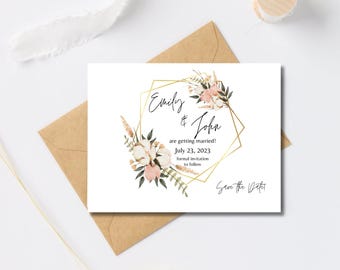 Pink Floral Wedding, Save the Date, Flowers, Matching Set, Template, Digital, Bridal, Weddings, Dainty