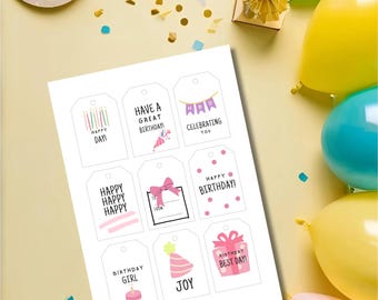 Colorful Birthday Gift Tags: Printable Party Stationery (Digital Download)