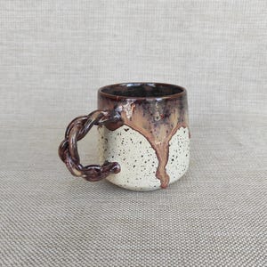 Brown Stoneware Mug,Braided Handle,Pottery Mugs,Unique Gift,Coffee Cup,Stoneware Latte Cups,Handmade Pottery,Coffee Mug,Rustic Handmade Cup