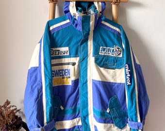 Vintage 90s Sweden Ski Team Jacket: Mistral Nylon Snowboarding Sportswear (Men's L)