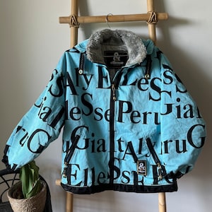 Vintage Ellesse Perugia Italy Bear All Over Print Hoodie Jacket Size L