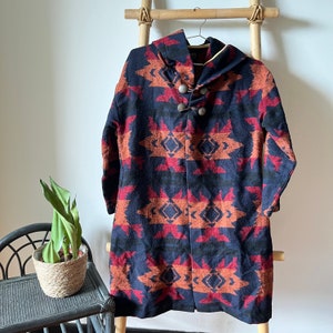 Vintage Markey&#39;s Big Field Navajo Aztec Pattern Knit Long Duffle Coat