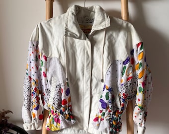 Vintage jaren '80 Avanti Fino Wit Lederen Patchwork Jas
