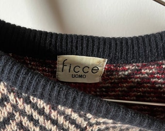Vintage FICCE Uomo Japanese Designer Knitted Crewneck Sweatshirt 