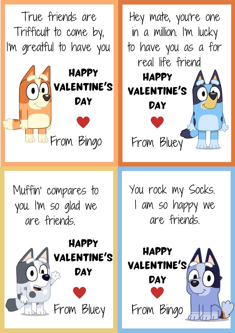 Bluey and Friends Valentines Day Cards 16 Designs Digital Etsy