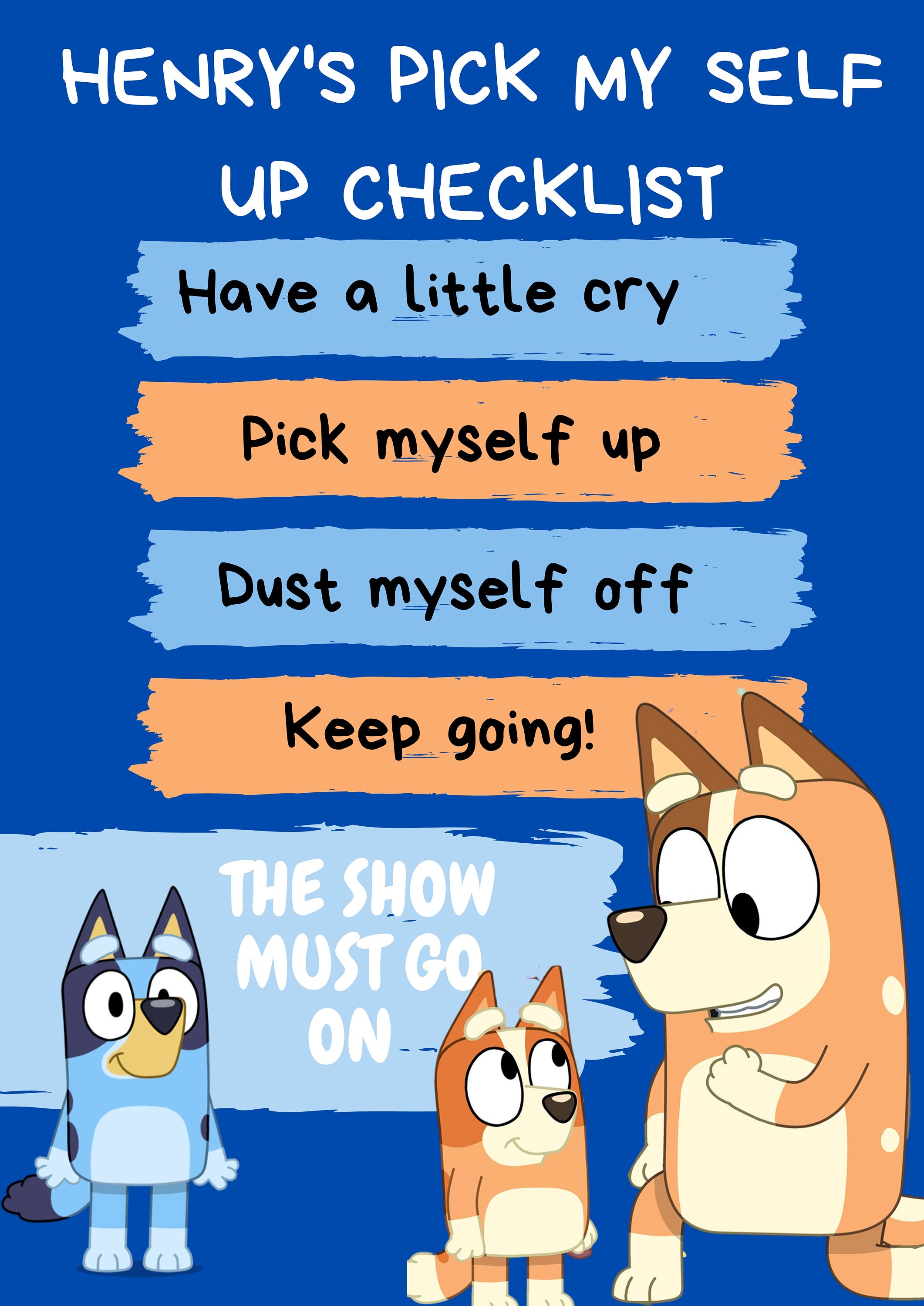 The show must go on bluey checklist promoting emotional etsy uk