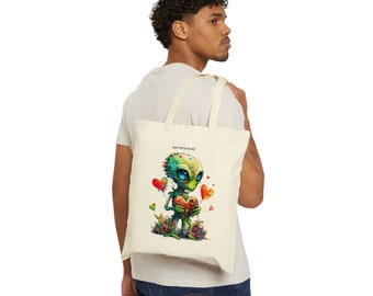 Alien in love - Baumwolle Canvas Tote Bag - Geschenk für Sie / Ihn Einkaufstasche aus Baumwolle, Yogamatte, Yogamatte, Sporttasche