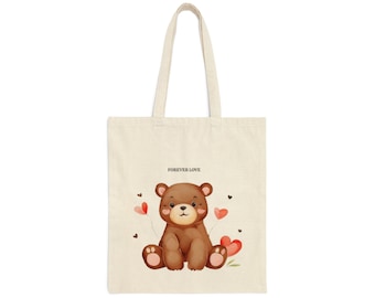 Cute teddy bear Cotton Canvas Tote Bag - Gift for her/him  Cotton Shopping bag, campus bag, beach bag, yoga mat, exercise bag