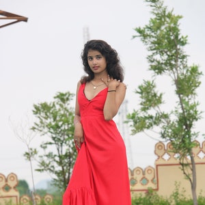 Red Rayon Maxi Dress: Tie Dye Bohemian Festival Dress
