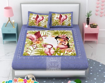 Hand block print king size child floral bedsheet set fun kingdom luxury bamboo sheet set organic indian cotton bedsheet 2 pillow covers
