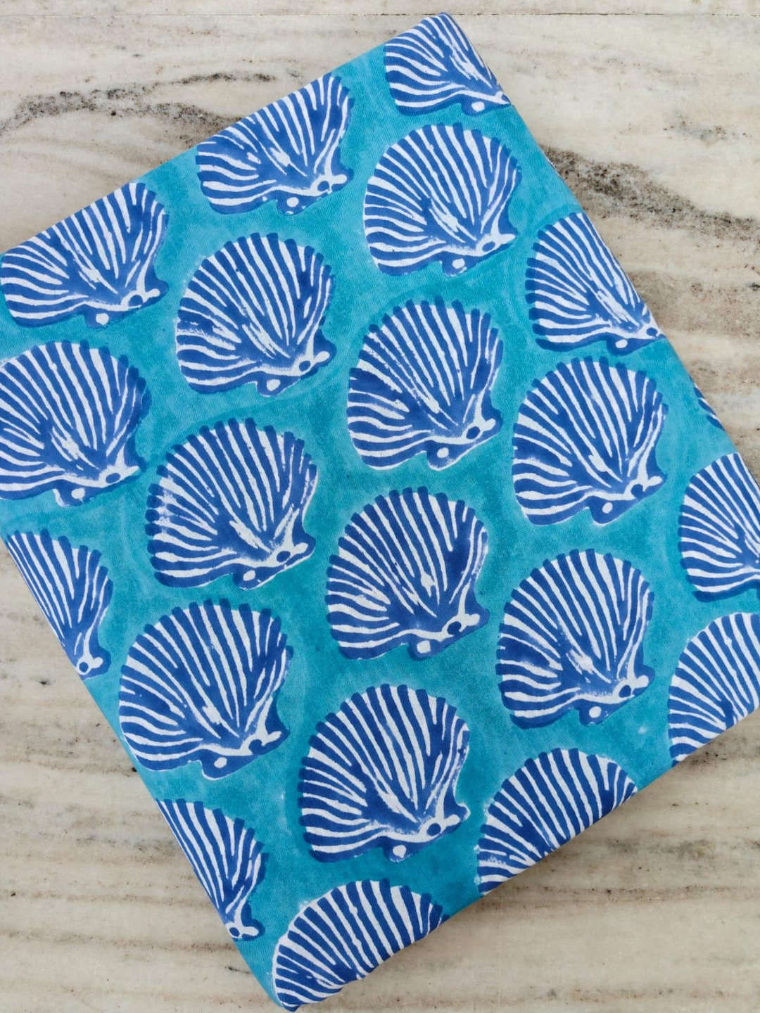 Ocean Shell Textiles Blue Seashell Cotton Fabric Ocean Shell Print Fabric Beach Theme Fabric ...