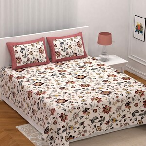 Beautiful Hand block Bedsheet King Size Bedsheet  108*108 INCH, 2 Pillow Covers Colorful Sanganeri Printed Double Bedsheet, Christmas Gift