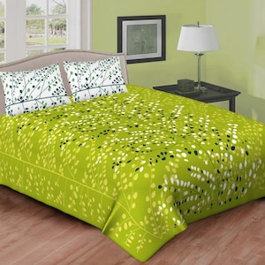 Designer Cotton Bedsheet, Queen Size Bedding Set With 2 Pillowcases, Sanganeri Printed Double Bedsheet, Personalized Gifts, Home Bedding